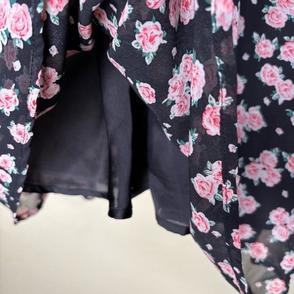 Floral Print Black and Pink Off the Shoulders Boho Mini Dress Size Small S - Picture 13 of 15